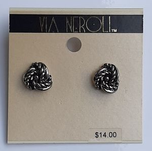 Via Neroli Dark Silver Deco Knot Stud Earrings